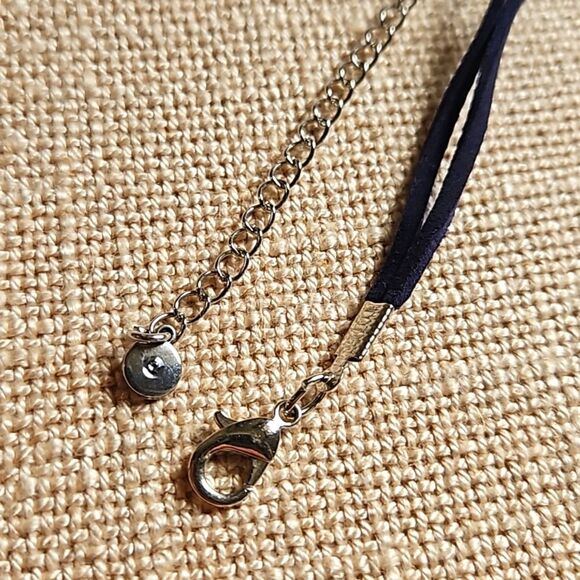 C1946 Long Silver, Navy & Black Drop Statement  Necklace - Picture 7 of 8